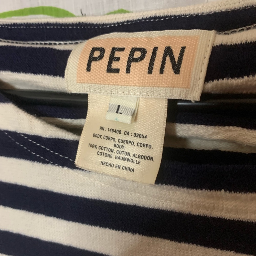 Anthropologie PEPIN navy blue white stripe crochet inset nautical tshirt dress - Picture 4 of 6